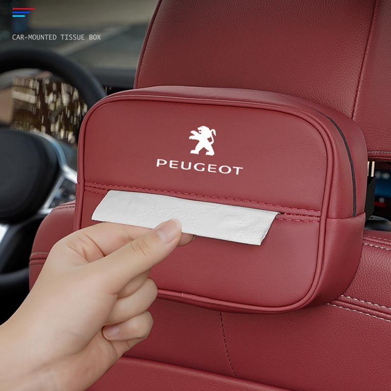 Car Logo Tissue Box Seat Hanging Paper Towel Storage Bag For Peugeot 2008 208 308 508 4008 408 3008 307 207 107 607 106 406 407