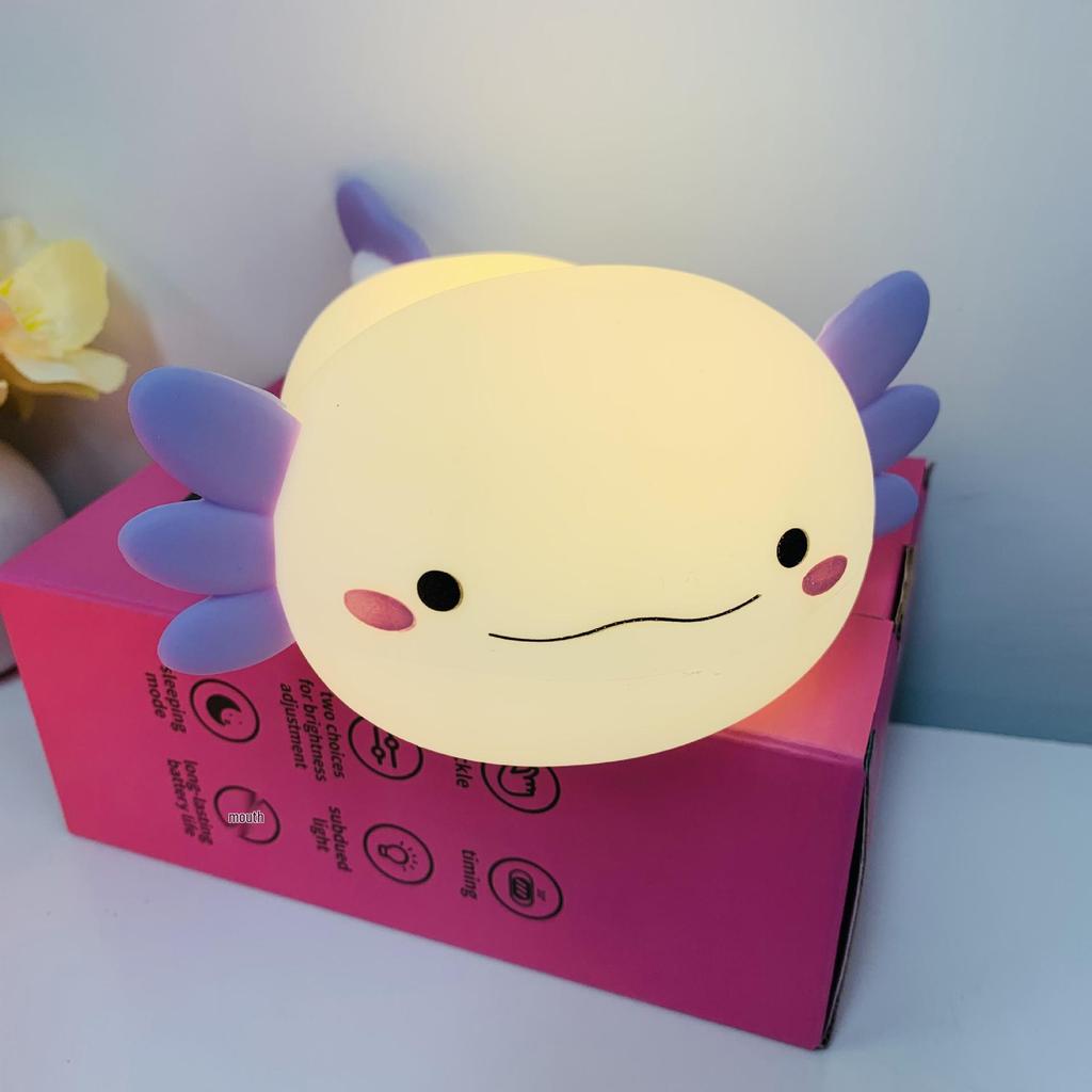 Rechargeable Axolotl Night Light with Timer – Touch-Control Bedside Lamp, Creative Gift