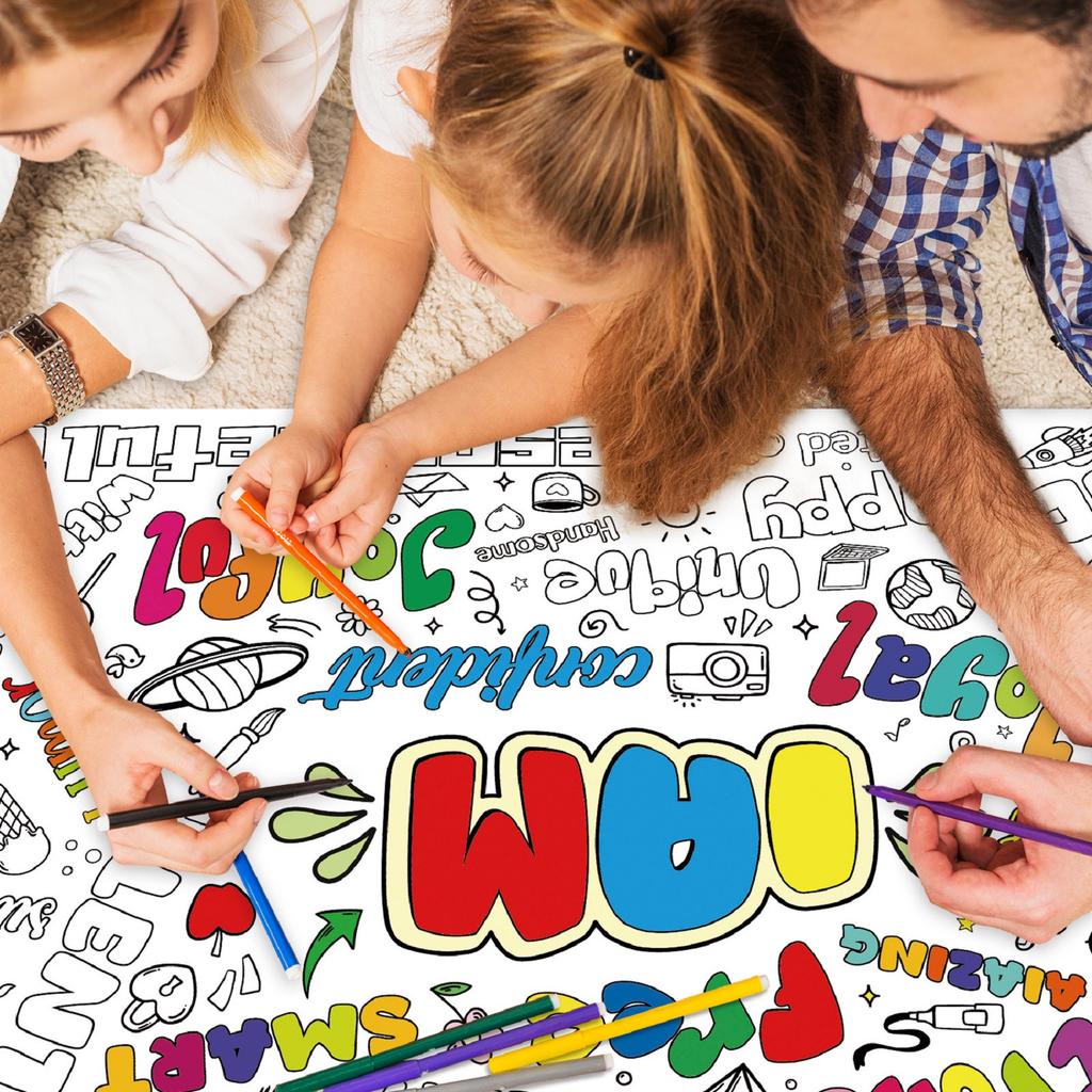 Paper Table Cloth For Coloring, Creative Children's ActivitiesInspirational Growth Vocabulary Children's Painting Poster, Excluding Paintbrushes,