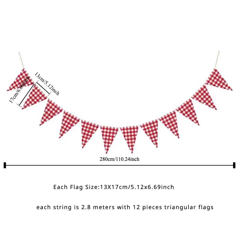 Tecido Vermelho Branco Xadrez Triângulo Bandeira Bandeirola Guirlanda Casamento Aniversário Carnaval Piquenique Festa ao Ar Livre Decoração de Bandeirolas