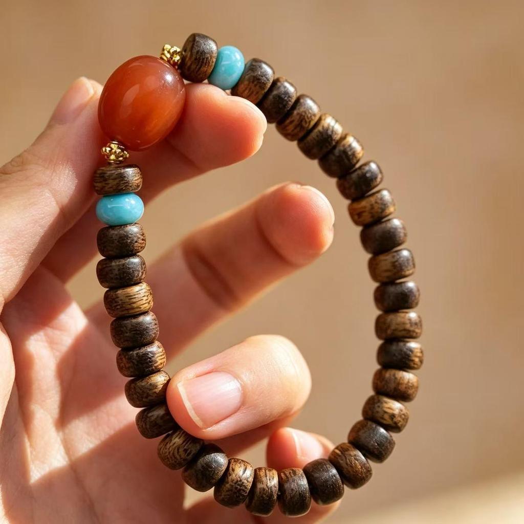 Exquisite Ethnic Agarwood & Imitation Beeswax Buddhist Prayer Beads Bracelet for Women