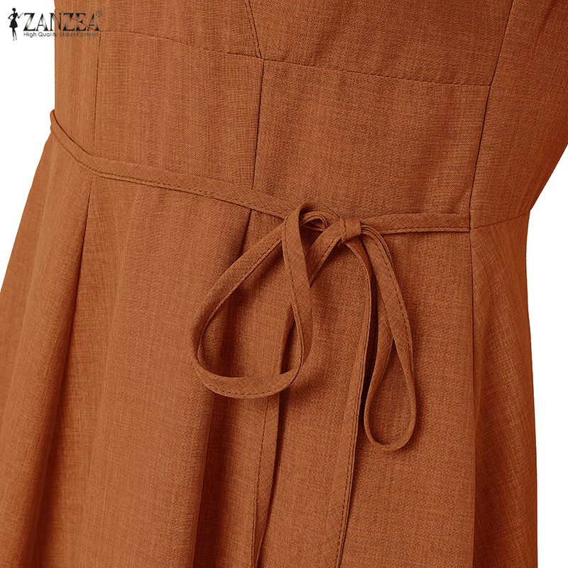 ZANZEA Women Elegant Casual V-neck Summer Short Sleeve Dress
