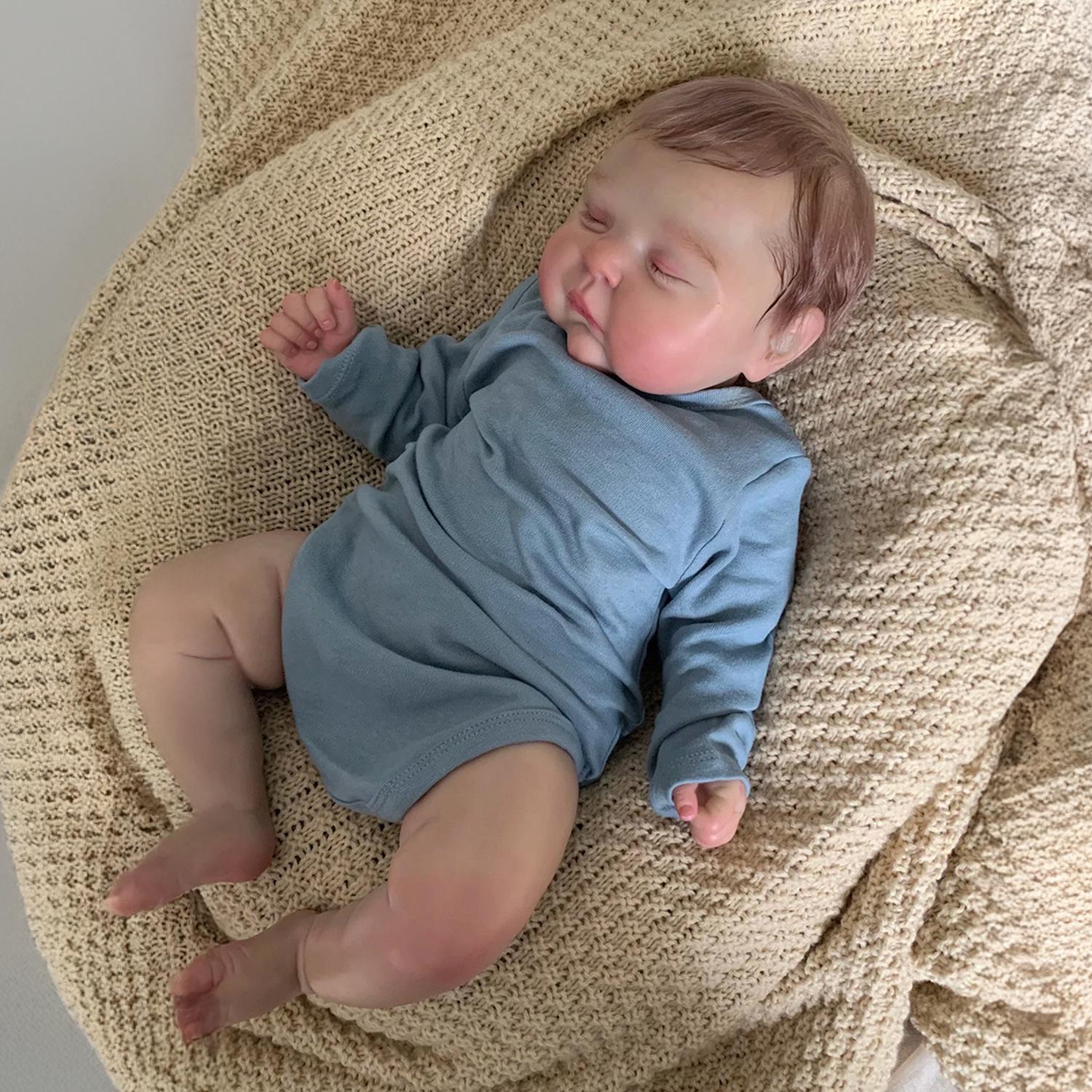 19-Inch Blue Peaches Long-Sleeve Lifelike Doll with 3D Painted Skin 19-inch Full Silicone