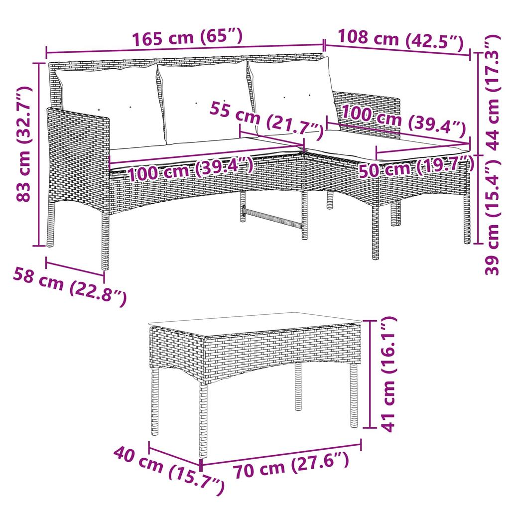 Garden Sofa Set with Cushions 2 pcs Poly Rattan