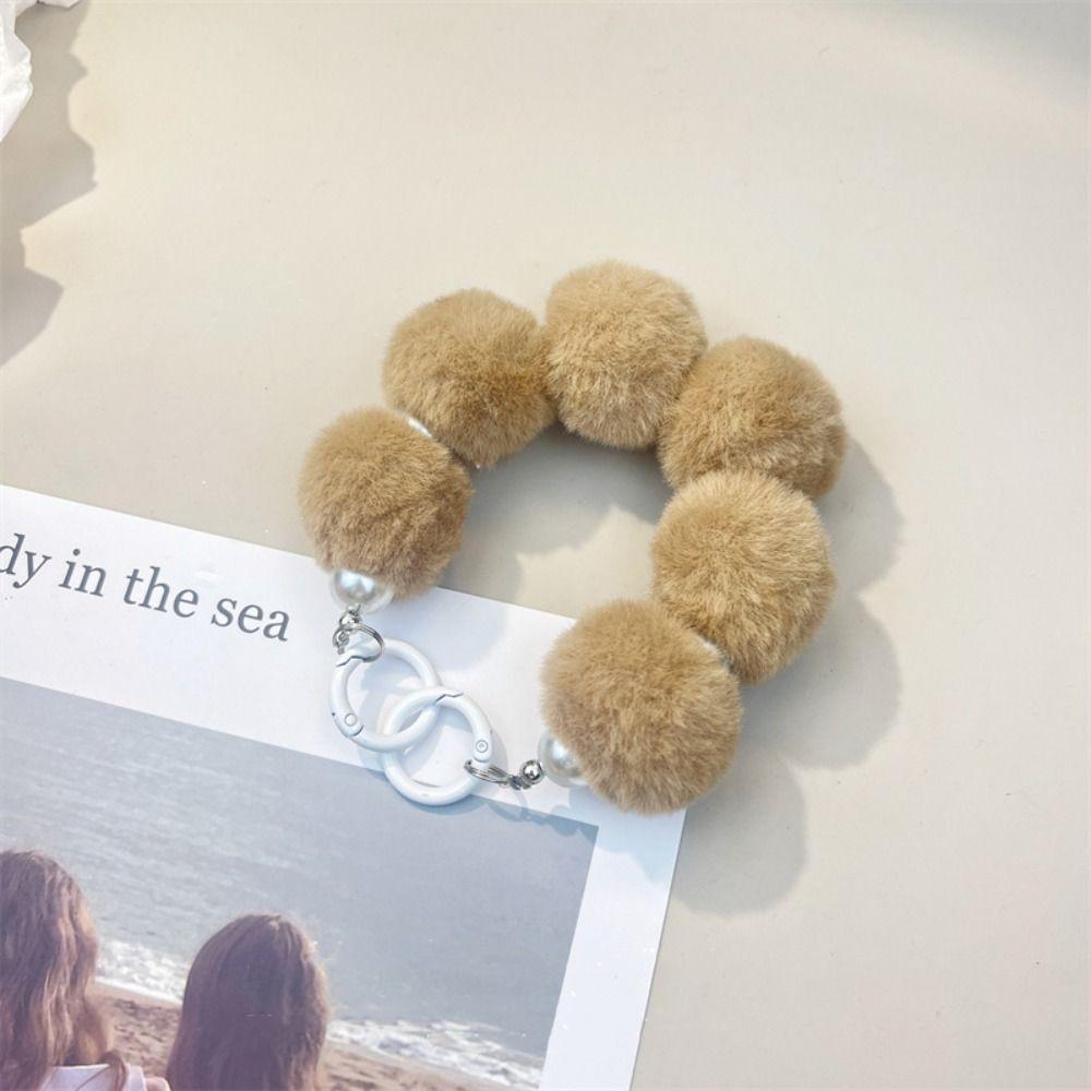

Мягкий брелок для ключей от машины, пушистый плюшевый, с бисерной нитью, модный брелок с помпоном, украшение для ключей кофейный