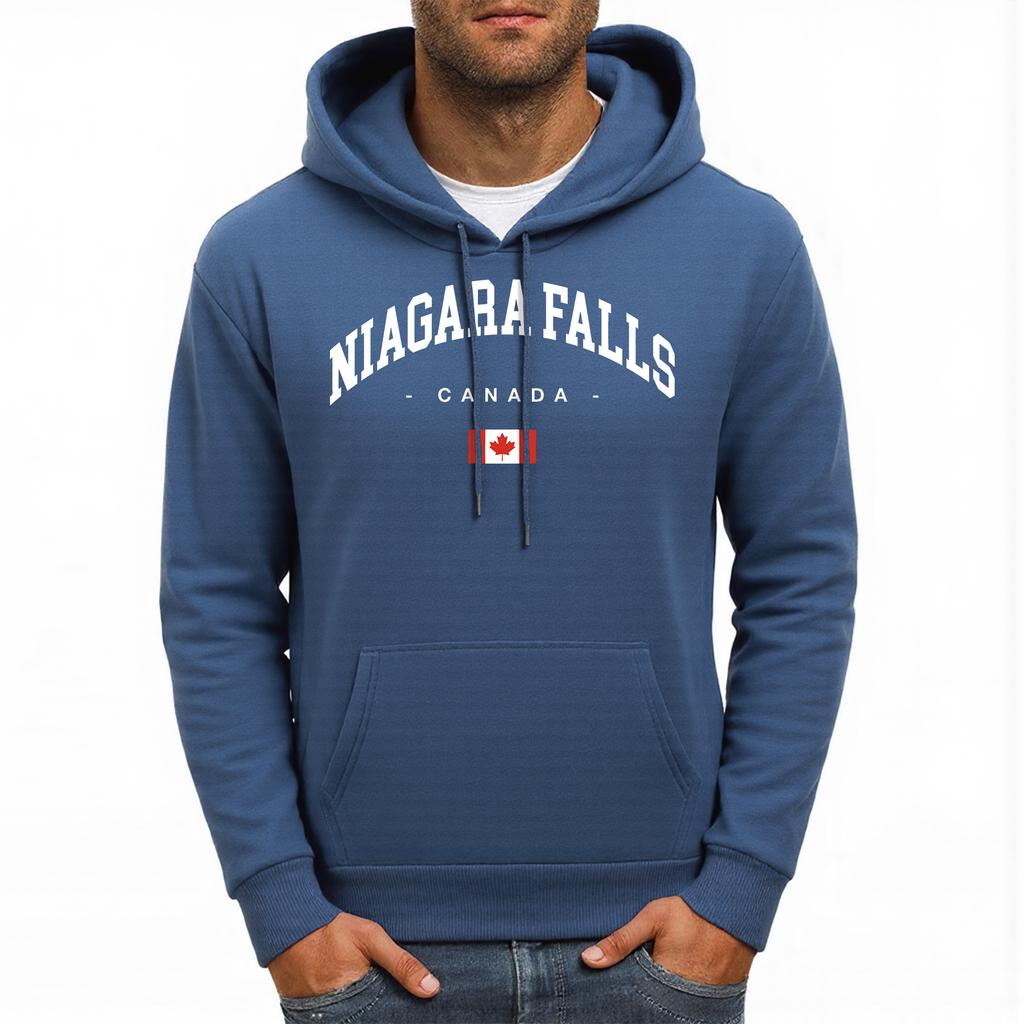 Niagara Falls Canada Printing Mens Hoodies Autumn Pocket Hoody Fleece All-Match Hoodie Loose Comfortable Male Sportswear