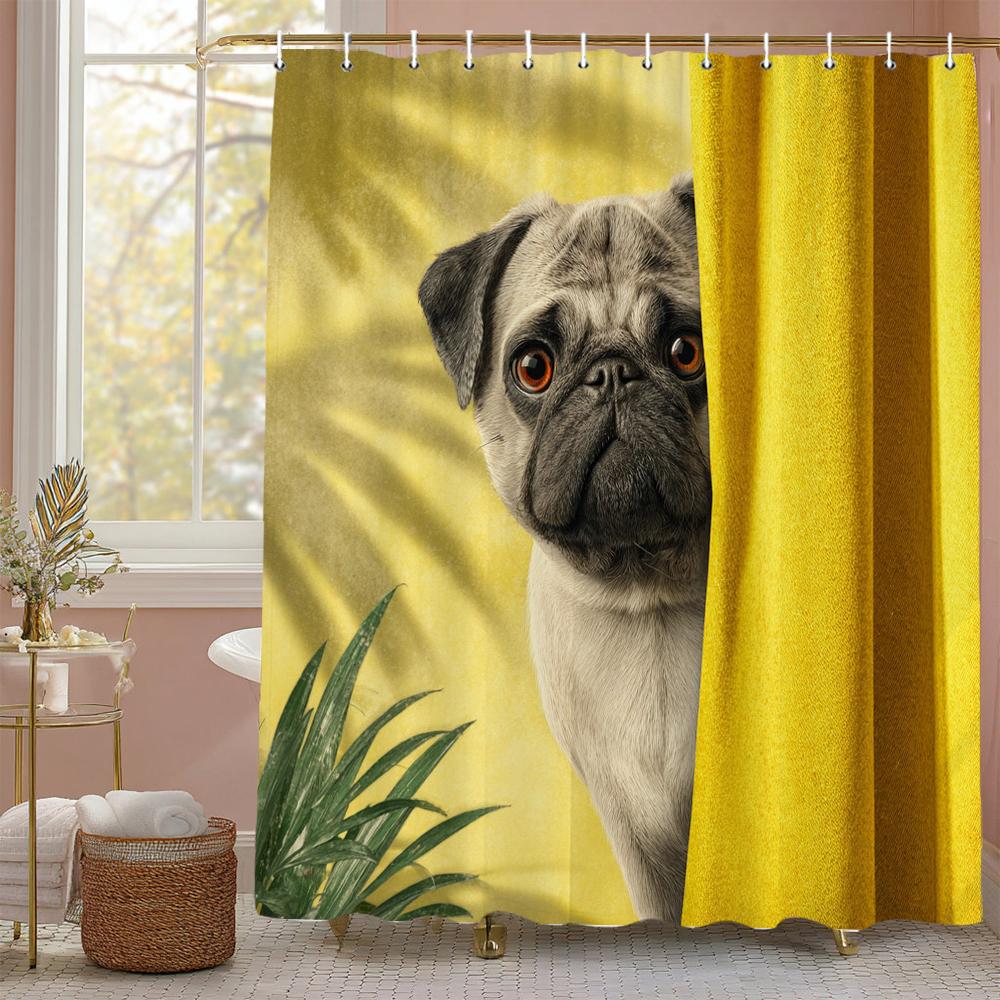 French Bulldog Funny Dog Shower Curtain, Bathroom Decorative Shower Curtain, Home Printed Shower Curtain With Hooks