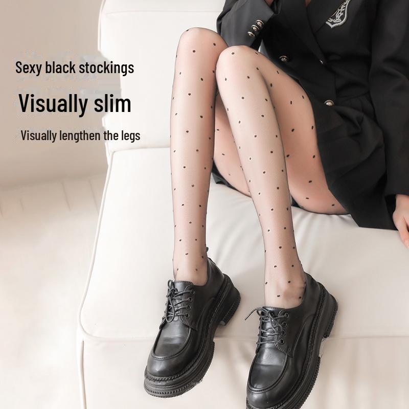 Women's Anti-Snag Black Polka Dot Pineapple Pantyhose - Durable, Unbreakable, Super Transparent, Summer-Thin 