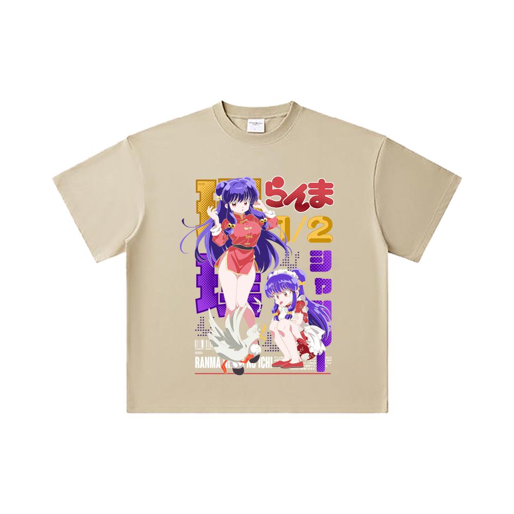 260 GSM Double Yarn 32 Count 100% Cotton Ranma 12 V4 Shampoo Print Unisex Heavy Cotton T Shirt