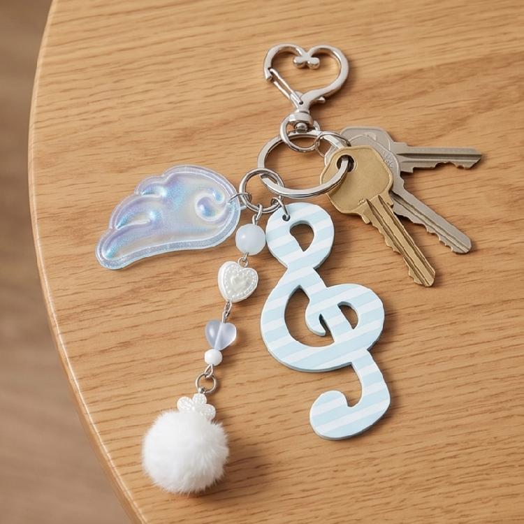 Cute Round Dot Stripe Music Note Star Keychain Acrylic Alloy Key Organiser Charm Versatile Decorative For Bag Wallet