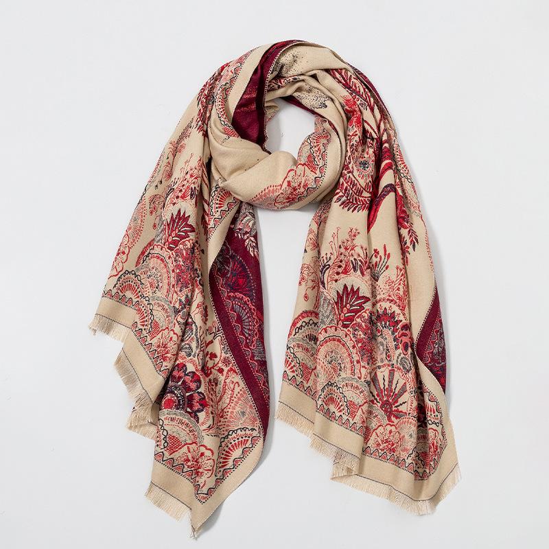 Retro Ethnic Style Scarf Cloak Tibet Xinjiang Travel Autumn and Winter Warm Shawl Thickened Scarf Women's Versatile Outer Wear