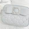Sweet Knot Pearl Oulder Crossbody Bag Diamond Id Pattern Small Square Bag Faionable for Young Women Pearl Shoulder Rhinestones