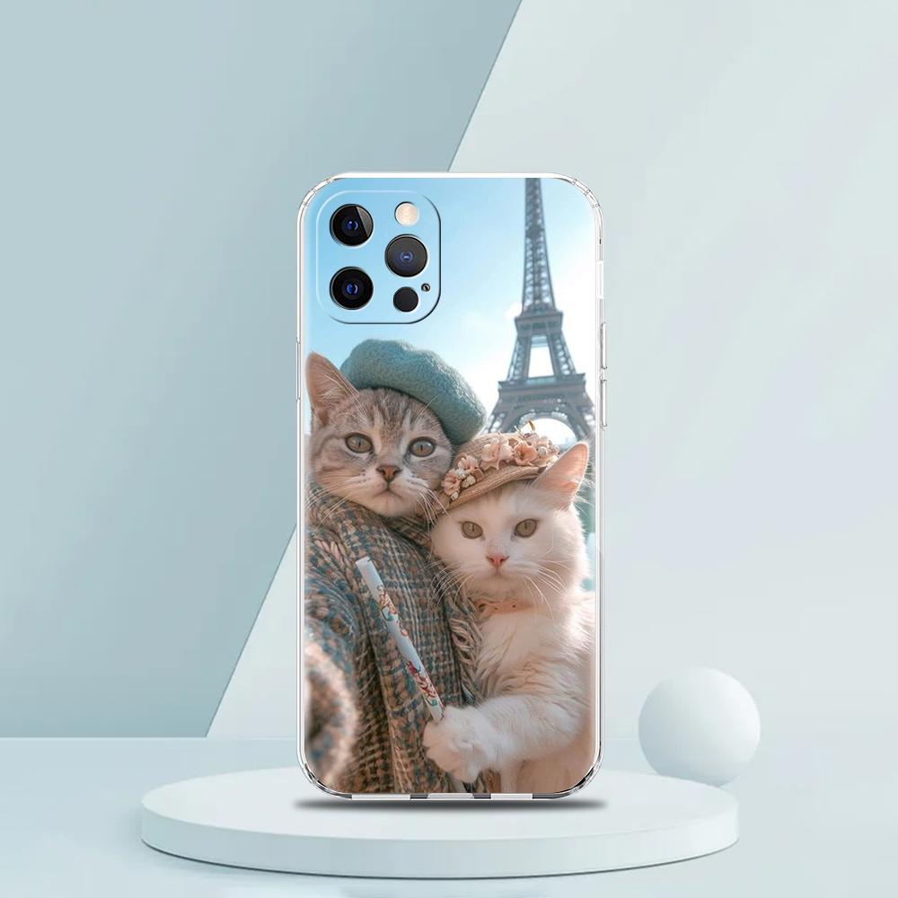 Cartoon Fun Cat Pet Dog Luxury Phone Case For iPhone 16 15 14 13 12 11 Pro Max XS X XR SE 7 8 Plus soft Silicone Clear Cover