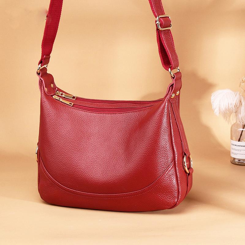 Genuine Leather Women's Handbag Versatile Top Layer Cowhide Large Capacity Shoulder Bag for Mothers' Simple Crossbody Tote Bag