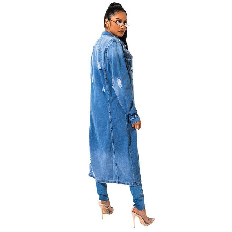 Womens Oversized Denim Trench Coat 2026 Retro Casual Longline Jacket Loose Fit