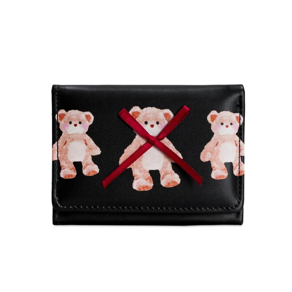 Cute Bear Girls Short Wallets Small Wallet Aesthetic Card Holder Classic Three Fold Purse For Women Student Simple Coin Pouch