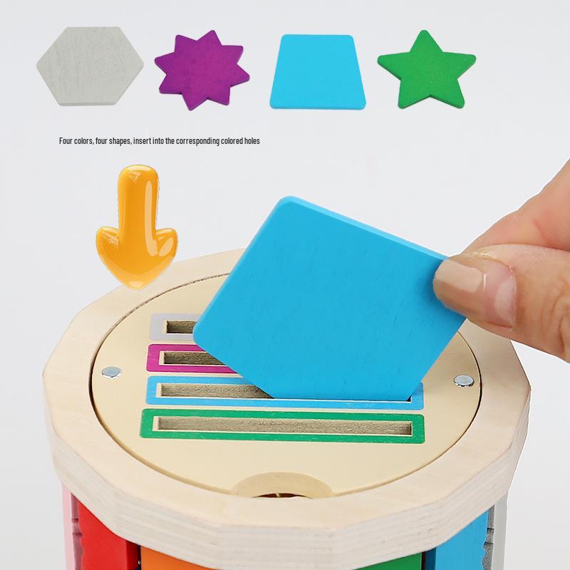 Montessori Wooden Sorting Toy: Color & Shape Bucket for Developing Fine Motor Skills in Early Childhood