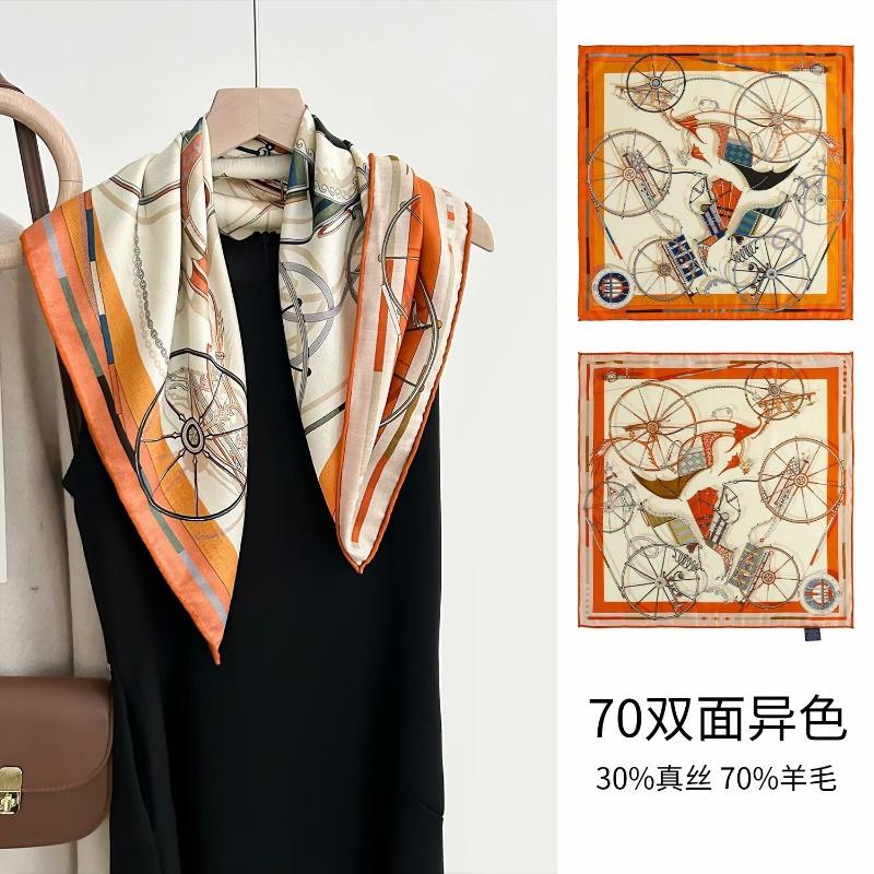 Double-sided Two-color Silk Wool Printed Silk Scarf Women's Tropical Jungle Silk Wool Scarf Light Luxury High-end Versatile Shawl