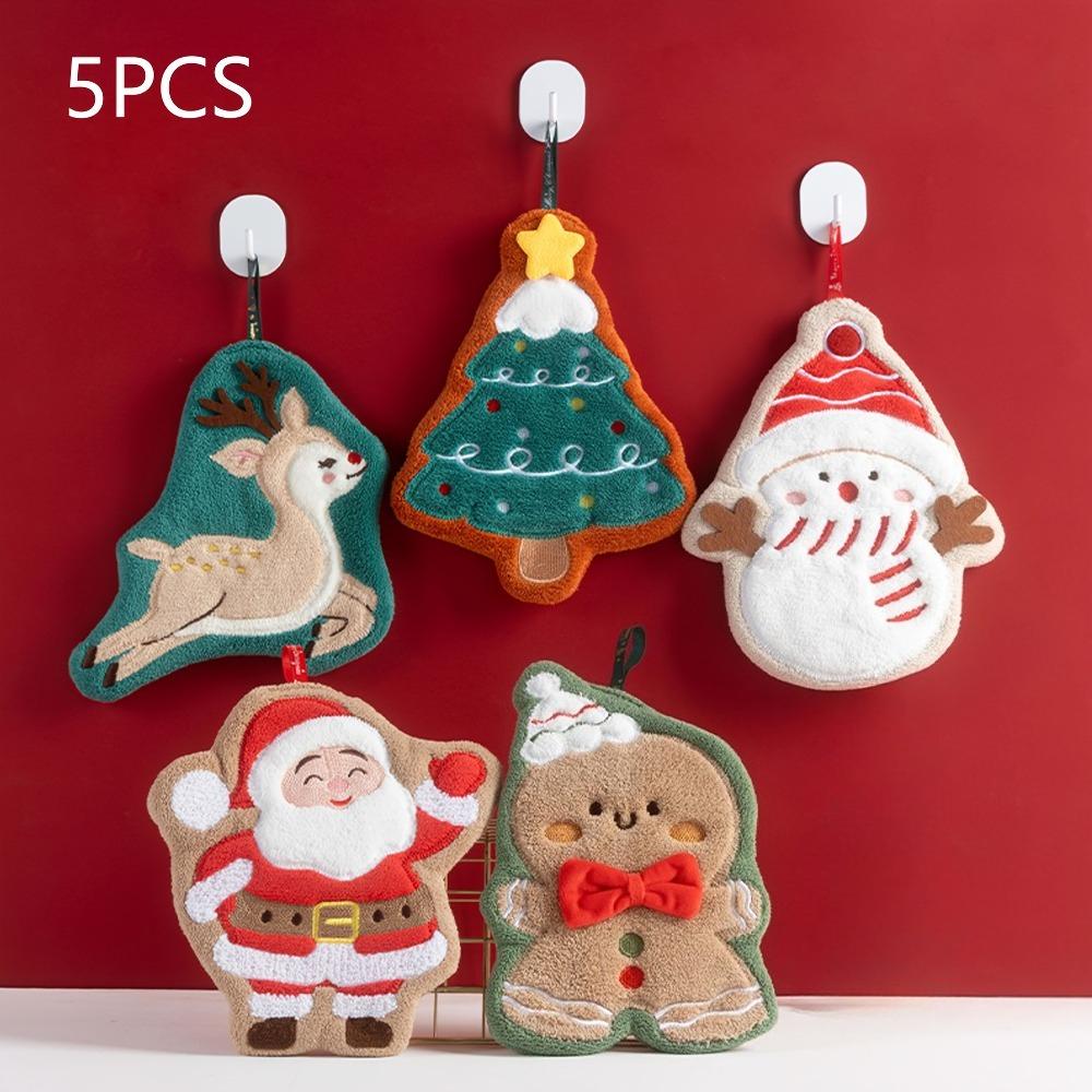 

2026 Christmas Bathroom Fingertip Towel Coral Material Super Absorbent Fingertip Hanging Towel for Bathroom Kitchen Dining Room