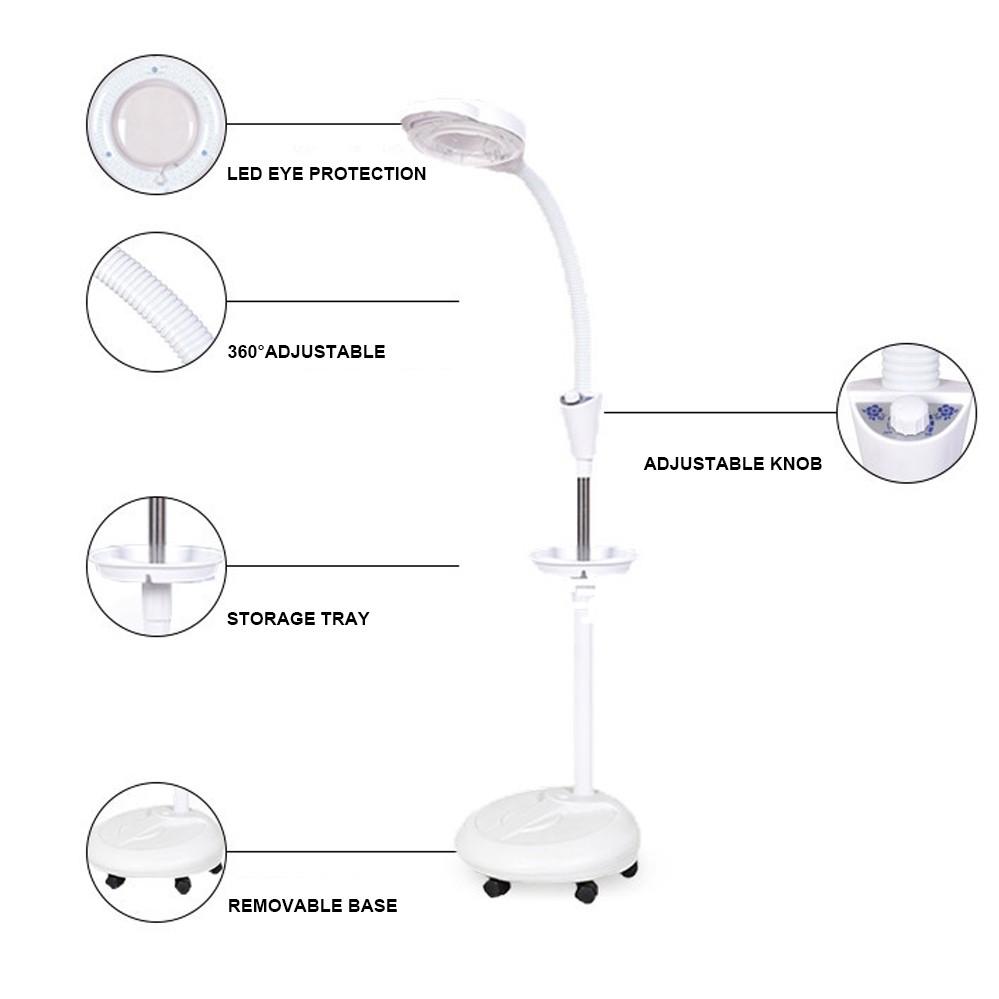 8X Beauty Salon LED Facial Magnifying Lamp 360° Full-Angle Rotation Floor Lamp Multi-step Dimming Home Use Nail Tattoo Light