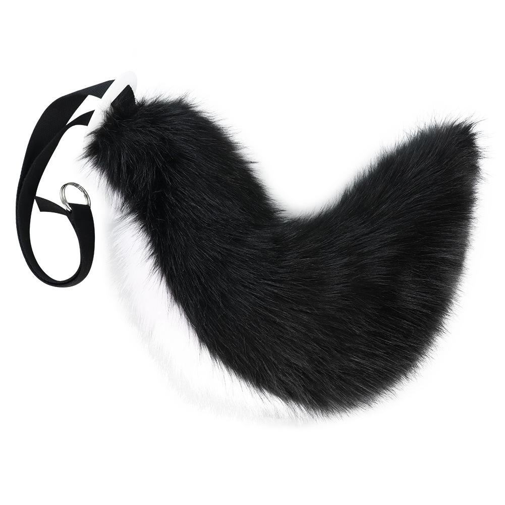 Tamamo no Mae-style, realistic and cute plush animal tail and ear costume for anime conventions, featuring fox ears and a fox tail headband