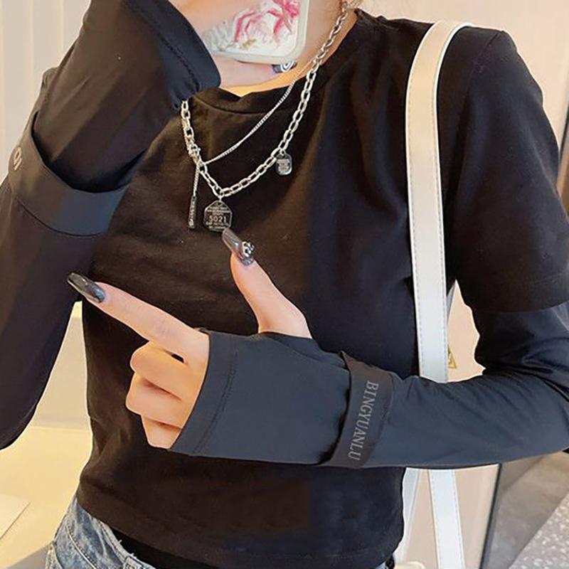 

Ice Silk Sleeves Жіночі Літо Захист від сонця Чоловіки Риболовля Велоспорт Дихаючі Нековзні рукавички для двох пальців Рукав для рук Водіння чорний