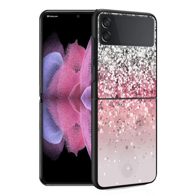 Hülle Funda für Samsung Galaxy Z Flip 4 Z Flip 3 5g Zflip Zflip3 Flip4 Hart-PC Gold Rosa Rose Glitzer Herzen Fundas Hart-PC