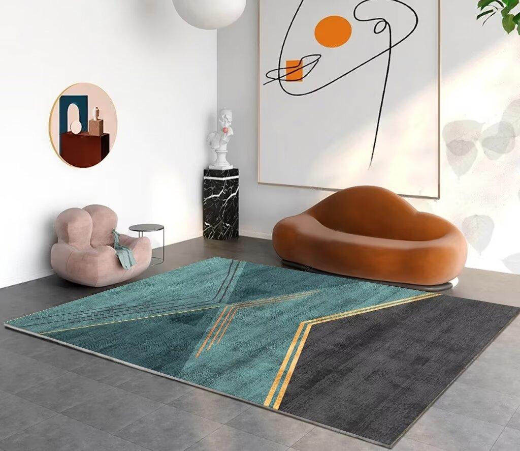 Light Luxury Geometric Rugs for Living Room Nordic Style Easy Clean Sofa Area Non-slip Floor Mat Bedroom Lounge Carpet Washable