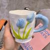 High Value and Light Luxury Tulip Ceramic Cup Creative Flower Girls’ Home Drinking Water Cup Spoon