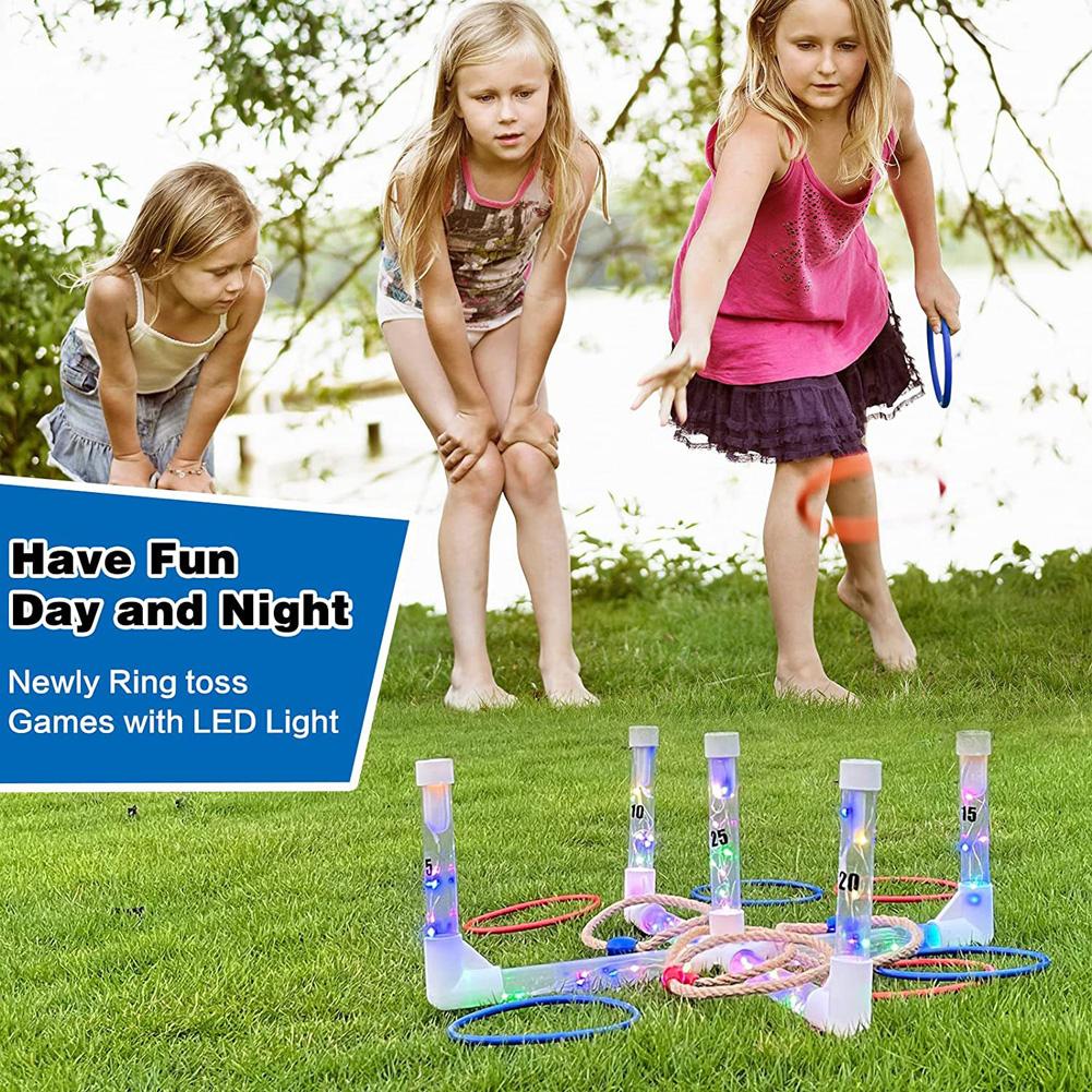 Ringwurfspiel für Kinder LED Ringwurfspiel Leuchtet im Dunkeln Outdoor Hofspiele mit Wurfringen & Tragetasche für Familienfeiern