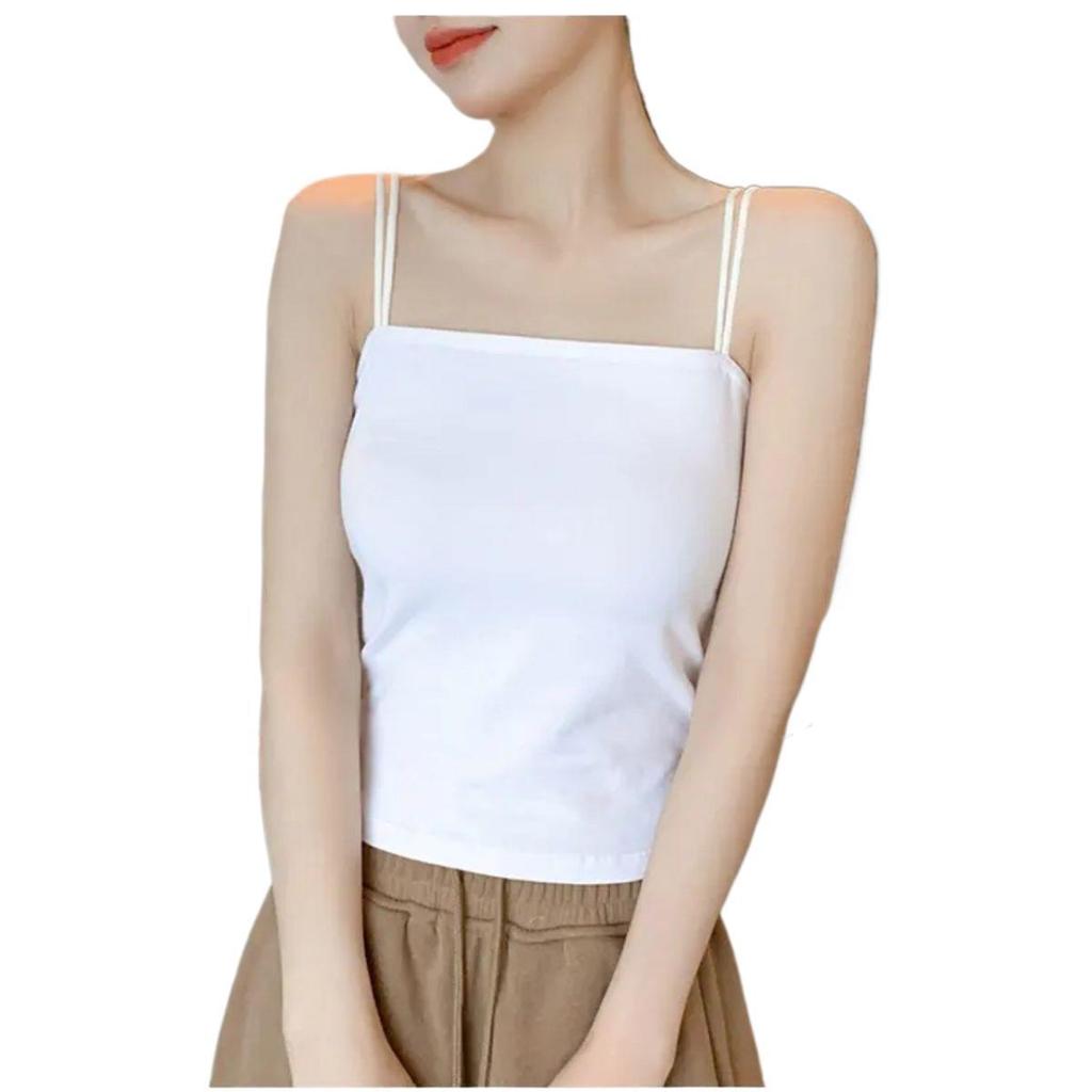 Women's Stylish Double Strap Camisole with Chest Pads - Beautiful Back and Sleeveless Form-Fitting Top