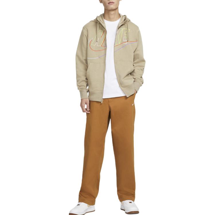 Nike Club Fleece Color Logo Print Zip Hoodie Men Tops Khaki DX0536-247
