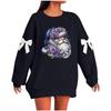 Ladies' Christmas Printed Bow Round Neck Long Sleeved Loose Pullover Sweater Sweatshirt Top