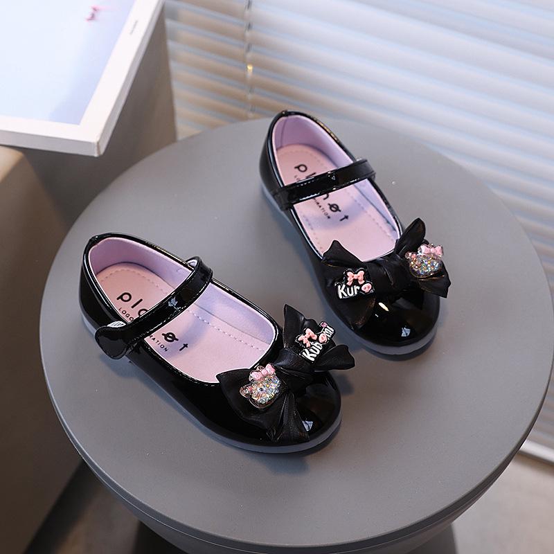 2026 Little Girls' Princess Bow Leather Shoes - New Spring/Autumn Style