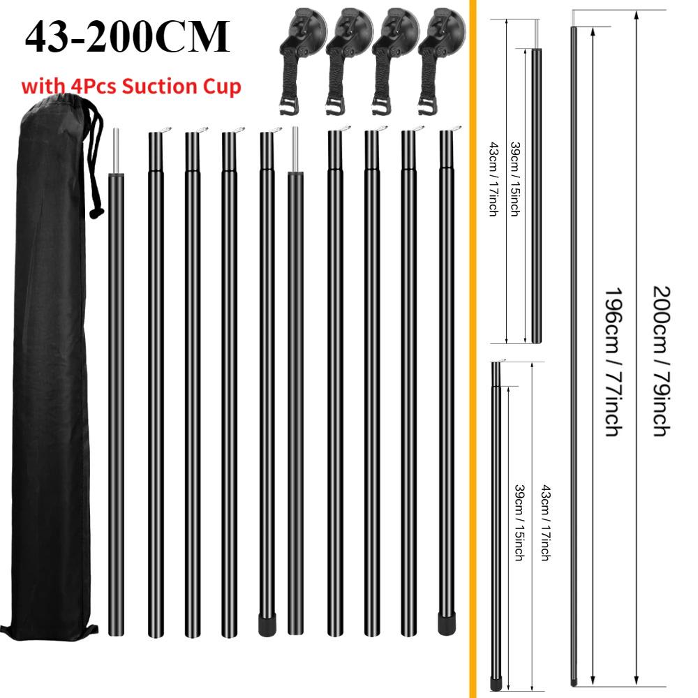 Car Tent Telescopic Pole with 2/4Pc Suction Cup Adjustable Aluminium Alloy Tent Rods for Trailor Hiking Camping Awning Shelters