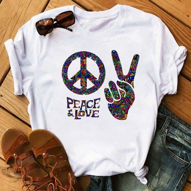 

Повсякденна жіноча футболка Maycaur з графікою Peace Love у стилі 90-х, літня блузка з коротким рукавом та круглим вирізом, жіночі топи, вуличний одяг Y2K L білий