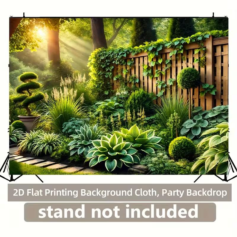 2D Sunlit Garden Wood Fence Photo Backdrop Wedding Birthday Party Background
