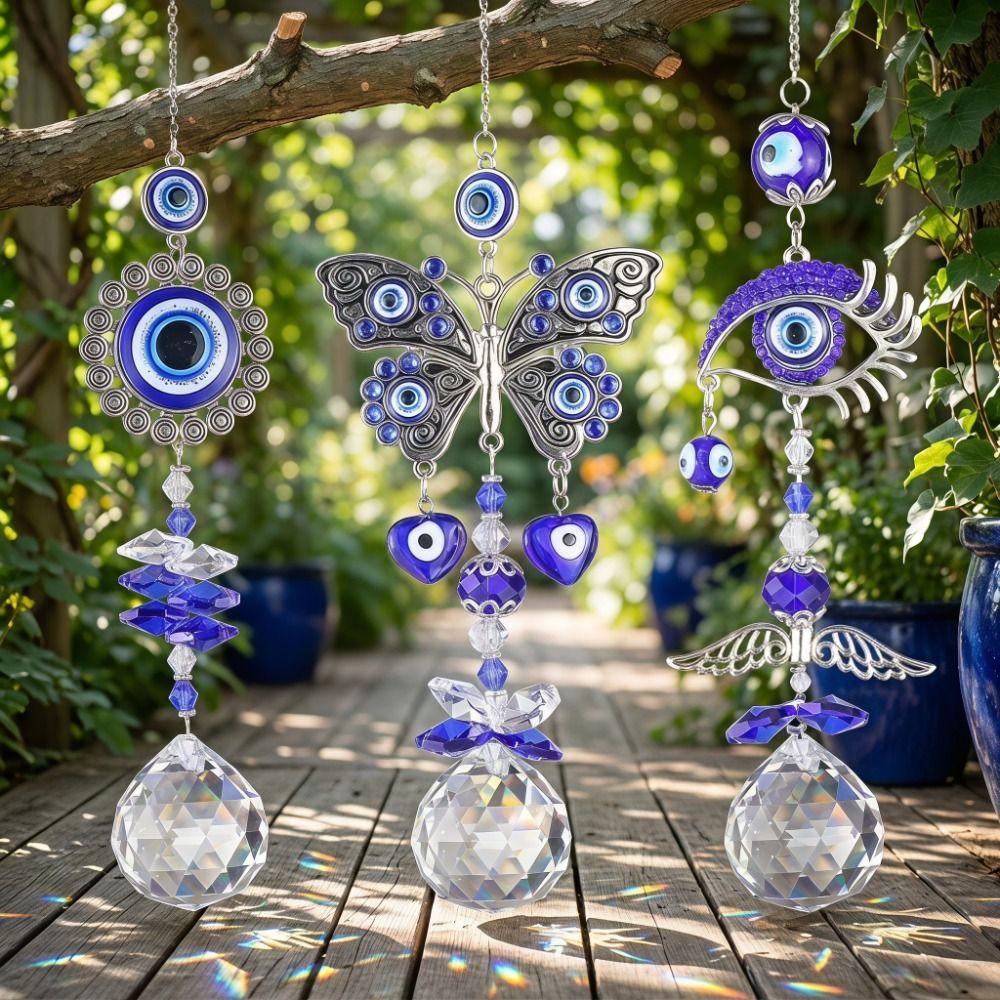 Rhinestone Devil Eye Suncatcher Butterfly Sunlight Catcher Hanging Crystal Decor  Door Decoration