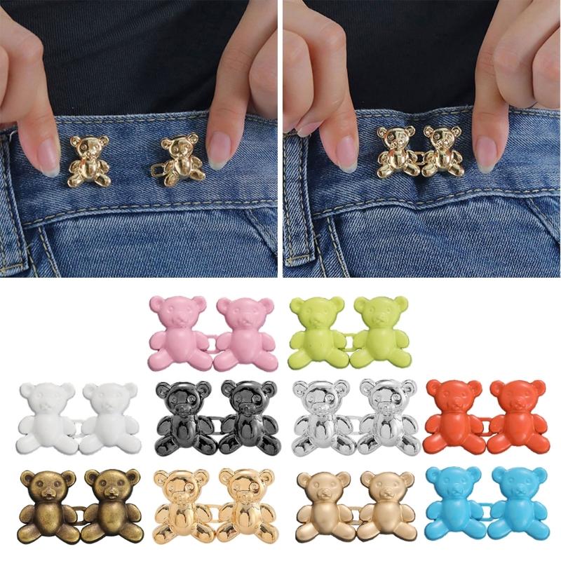 Cute Bear Button for Jeans Bear Clip for Pants Jean Buttons Pins for Loose Jeans No Sew and Adjustable Waist Buckles