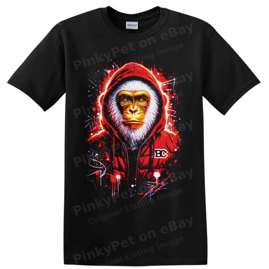 Graffiti Gorilla T Shirt Red Hooded Ape Street Art Graphic Unisex Tee Cool Gift