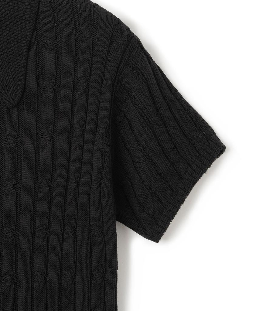 KNITTED (W) Linen Cable Collar Crop Half Knit Black