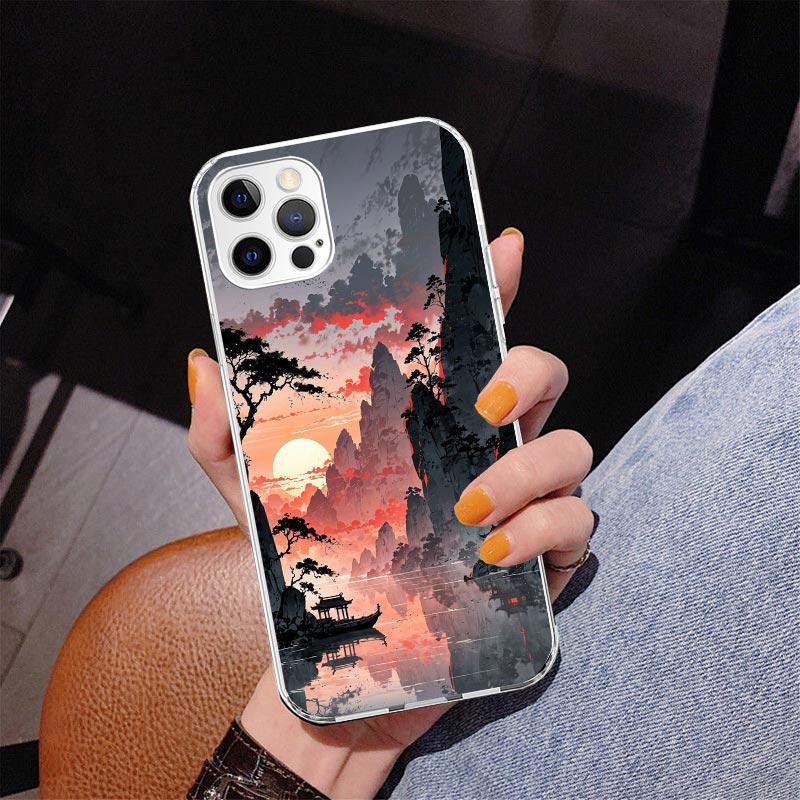 Chinese Style ink Painting Art Phnoe Case for Iphone 17 Air 16 16E 11 12 13 Mini 14 Plus 15 Pro Max 7 8 + SE 2020 Phone Cover Co