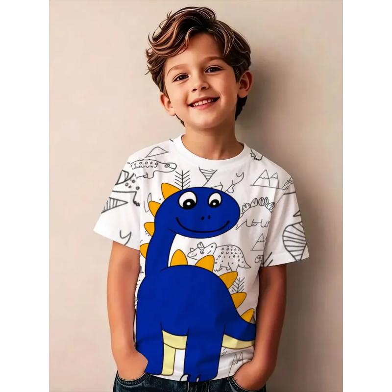 Mode Vêtements pour Enfants Col Rond Manches Courtes Impression Couleur 3D Décontracté T-shirt Décontracté à Manches Courtes et Col Rond