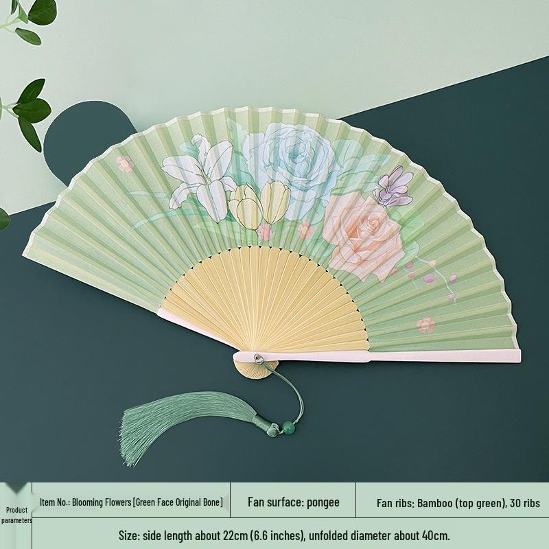Portable Ancient Chinese Bamboo Folding Fan for Hanfu & Qipao - Gardenia Design
