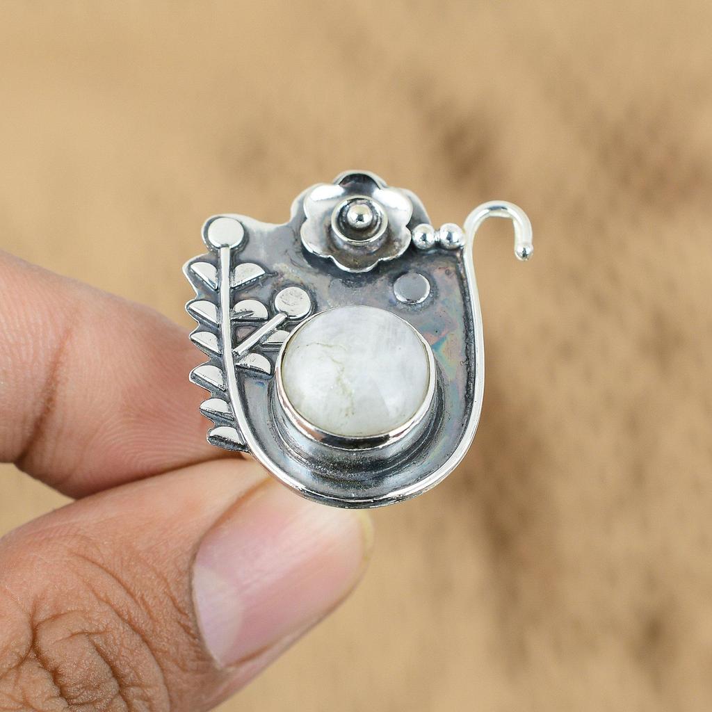 925 Silver Rainbow Moonstone Stone New Flower Birthday Crown Chakra Ring Jewelry