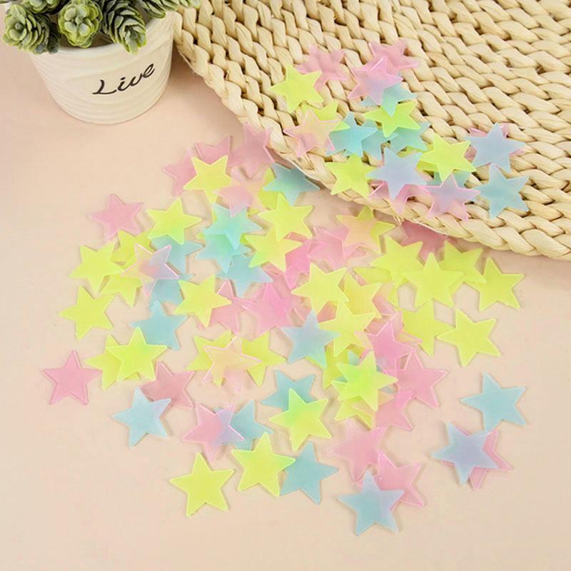 100 Stück leuchtende 3D-Sterne, die im Dunkeln leuchten, Wandaufkleber für Kinder, Babyzimmer, Schlafzimmer, Decke, Heimdekoration, fluoreszierende Sternaufkleber