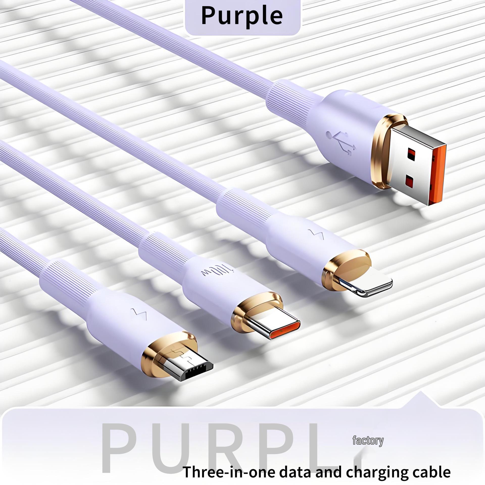100W Three-in-One Fast Charging Cable: Compatible with Apple, Huawei, and Android Devices 1m
