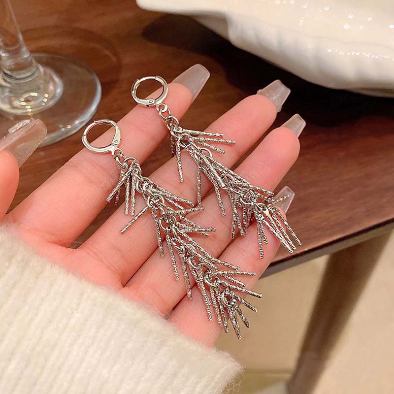 Fashion Shiny Long Tassel Chain Drop Earrings for Women Luxury Silver Color Metal Irregular Earrings Wedding Jewelry Accessories