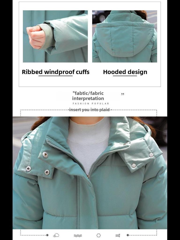 Women's Long Hooded Over-the-Knee Down Jacket - Thick, Warm, Slim Fit Winter Coat, Solid Color, Trendy Casual Style