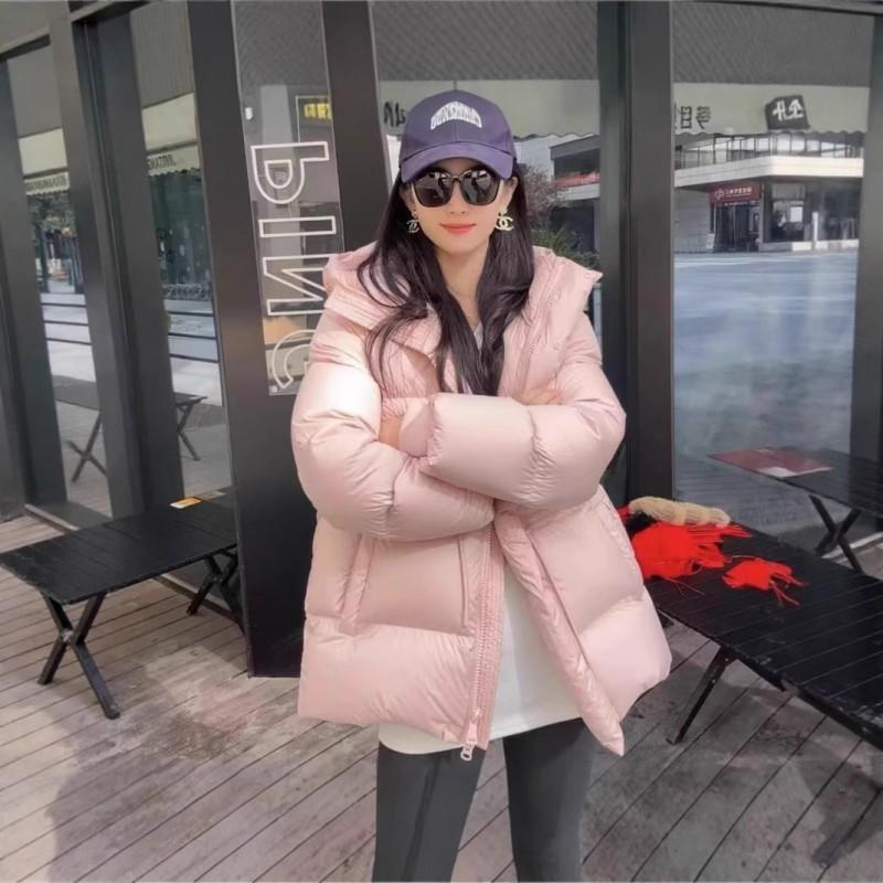 Womens Puffer Coat Winter Warm Thickened Cotton-Padded Hooded Jacket Mid-Length Slim Fit White Black Coffee Pink